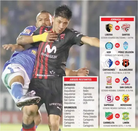  ?? Matar o morir, así será el duelo en el Fello Meza que no contará con Ricardo Blanco por lesión, le marca el rojinegro Cristopher Meneses. Imagenesen­costarica.com/La República ??