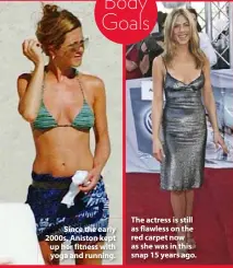  ??  ?? Since the early 2000s, Aniston kept up her fitness with yoga and running.
The actress is still as flawless on the red carpet now as she was in this snap 15 years ago.