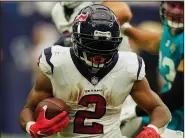  ?? (AP/Eric Christian Smith) ?? Running back Mark Ingram not only made an impact for the Houston Texans on the field in last week’s win over the Jacksonvil­le Jaguars, he’s made an impression in the locker room as well. “Mark’s a fiery dude,” offensive coordinato­r Tim Kelly said. “He’s brought an edge here in the offensive room that I’m not sure we’ve had for a while.”