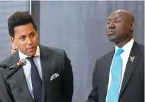  ?? (AP photo/nam Y. Huh) ?? Former Northweste­rn quarterbac­k Lloyd Yates, left, speaks Monday as attorney Ben Crump, right, looks on at a news conference in Chicago.