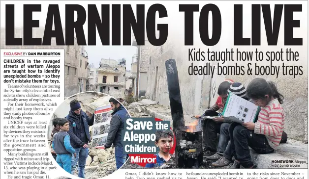  ??  ?? HOMEWORK Aleppo kids’ bomb album