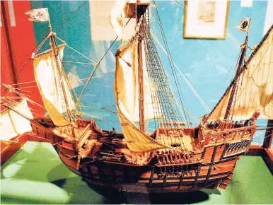  ?? FILE ?? A replica of one of the ships used by Christophe­r Columbus on his journey to the West Indies on display at the Institute of Jamaica.