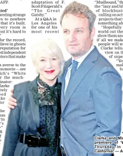  ?? — AFP photo ?? Clarke and Mirren attend the premiere of ‘Winchester’ on Thursday in Los Angeles, California.