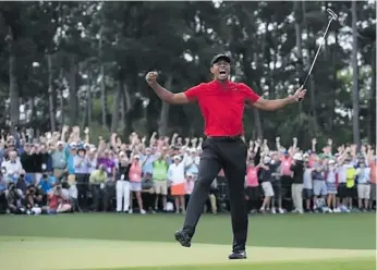  ?? Photo: Tannen MAURY/EPA-EFE ?? Tiger Woods celebrates after winning the 2019 Masters Tournament at the Augusta National Golf Club in Augusta, Georgia, on 14 April 2019.