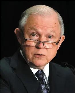  ?? PHOTO AFP ?? Le ministre américain de la Justice, Jeff Sessions, hier, lors d’un discours sur l’immigratio­n dans un hôtel de Tysons, en Virginie.