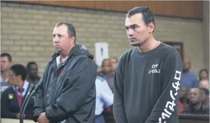  ?? Picture:EPA ?? GUILTY. Theo Jackson and Willem Oosthuizen on the first day of their trial last year. They were yesterday found guilty of attempted murder and kidnapping of farmworker Victor Mlotshwa .