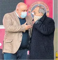  ??  ?? Tony Asghar (right) with Ross County chairman, Roy Macgregor at Tannadice yesterday