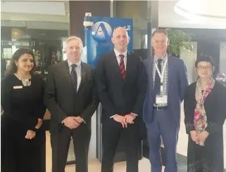  ??  ?? Australian Trade Commission­er Mark Morley,center, seen with other participan­ts of the Austrade road show in Riyadh on Wednesday.