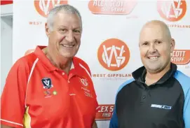  ??  ?? West Gippsland Football Netball Competitio­n advisory committee member Col Reilly welcomes Mark Lafferty to the coaching role.