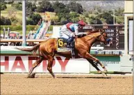  ?? Associated Press ?? Taiba and jockey Mike Smith ride to a win in the Santa Anita Derby on April 9.