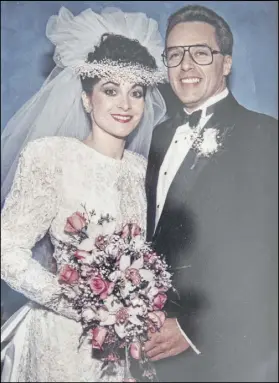  ?? Barbara Macknin ?? Barbara Macknin and husband, Michael, shown in their wedding photo, hired attorney Robert Graham to help them with asbestos settlement money. The former New Jersey police officer and special investigat­ions manager at Caesars Entertainm­ent casinos was exposed to asbestos as a teen in the Navy. He knew he wouldn’t benefit but wanted to make sure his wife was taken care of when he was gone.