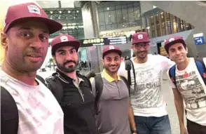  ??  ?? (From left) Fahad al-Buenain, Talal al-Emadi, Dr Khalid al-Jalham, Dr Jamal Rashid al-Khanji and Prof Nasser al-Mohannadi on their way to the UK.