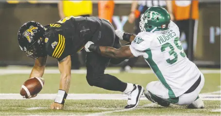  ?? THE CANADIAN PRESS. FILES ?? The Saskatchew­an Roughrider­s are hoping that Charleston Hughes has plenty left in the tank at age 38.