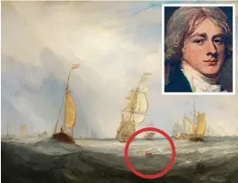  ??  ?? Flash of genius: Turner’s picture, with its late addition circled