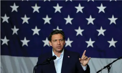  ?? Photograph: Charlie Neibergall/AP ?? Ron DeSantis at a fundraisin­g event on 6 August 2023, in Cedar Rapids, Iowa.