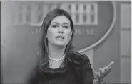  ?? AP/MANUEL BALCE CENETA ?? White House press secretary Sarah Huckabee Sanders talks to reporters during the daily press briefing at the White House in Washington.