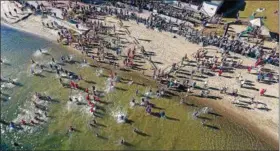  ?? PHOTO PROVIDED ?? Gary McPherson got a bird’s-eye view of the Lake George Polar Bear Plunge by using a drone.