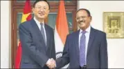  ?? PTI ?? National security adviser Ajit Doval meets Chinese state councillor Yang Jiechi in New Delhi on Friday.