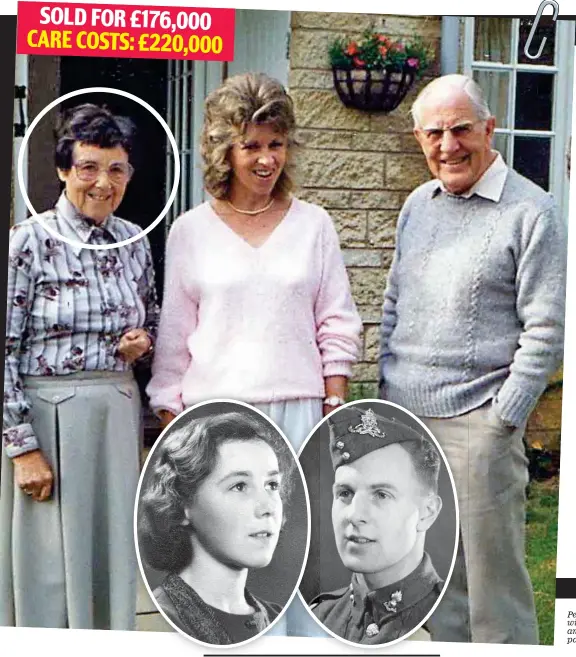  ??  ?? Penalised: Ann Reid (centre) with her mother Peggy (circled) and father Bryan. Inset: Her parents in happier days