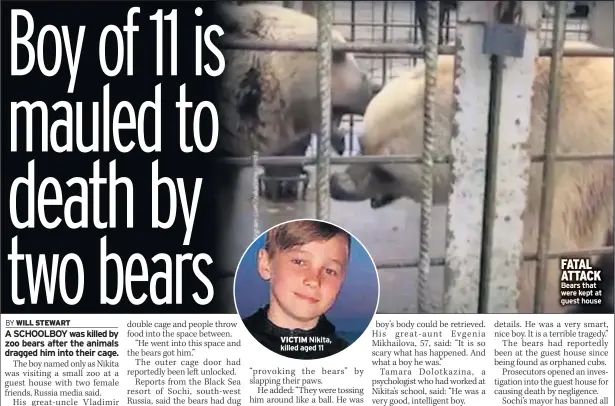  ??  ?? VICTIM Nikita, killed aged 11
FATAL ATTACK Bears that were kept at guest house