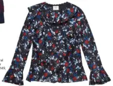  ??  ?? Black floral frill-collar blouse, $149, Erdem x H&M.