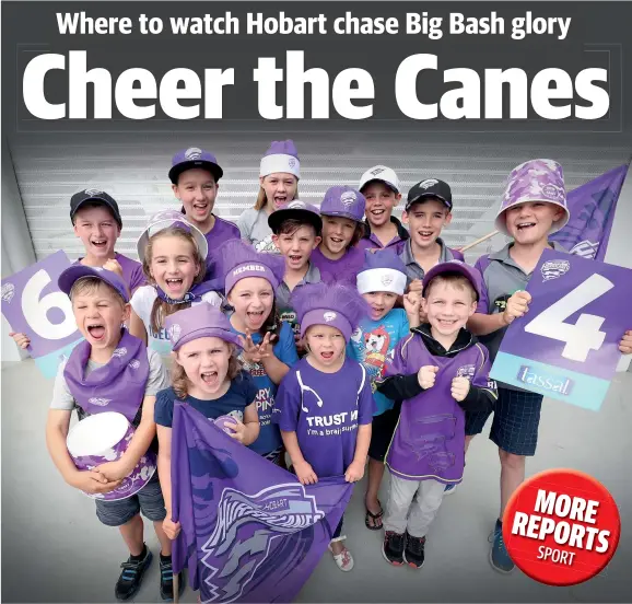  ?? Picture: SAM ROSEWARNE ?? EXCITEMENT: Young Hobart Hurricanes fans at Blundstone arena are looking forward to the Big Bash League final.