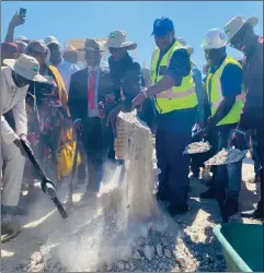  ?? Photos: Contribute­d ?? Let’s go… Minister of Works and Transport John Mutorwa at the official start of the constructi­on of DR3633 road.