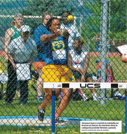  ?? PHOTO COURTOISIE JEUX DU QUÉBEC ?? Vanessa Ayers a mérité la médaille de bronze au lancer du marteau dans la catégorie juvénile féminin, samedi.