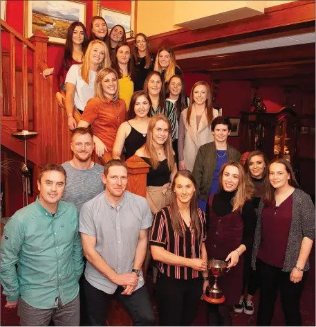  ??  ?? The Wicklow ladies football team and mentors at their awards night in Lynham’s in Laragh.