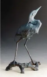  ??  ?? Sandy Scott, Little Blue on a Branch-little Blue Heron, bronze, 20”