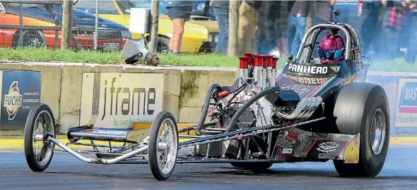  ?? PHOTO: SV PHOTOS ?? Upper Hutt racer Pauline Lane in the modified dragster Angry Azz. Lane was named ‘Best Female Participan­t’ at the 50th Anniversar­y of the Port Road street drags.