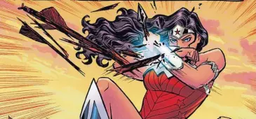  ??  ?? Wonder Woman’s bracelets can deflect bullets. Did you really think arrows would work better?