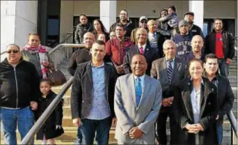  ?? SUBMITTED PHOTO ?? Mayoral candidate Walker Worthy Jr. (center-front) receives an endorsemen­t from the Latino Merchant Associatio­n of New Jersey.