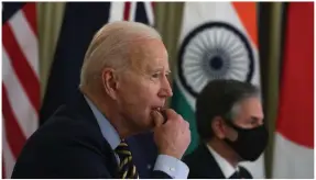  ?? Photograph: Getty Images ?? President Joe Biden and US Secretary of State Anthony Blinken are pictured in a virtual meeting with world leaders regarding the WTO vaccine waiver