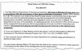  ??  ?? A final notice of overpaymen­t sent to an Albuquerqu­e man on Jan. 4. According to New Mexico Workforce Solutions, 24,872 letters informing claimants that they had been overpaid went out from mid-March through the end of 2020.