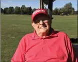  ??  ?? The day before his 100th birthday, Bob Miller was at Hidden Lake in Burlington to hit a few balls.