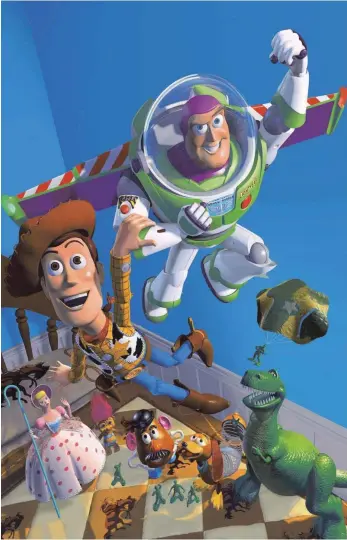  ?? FOTO: MARY EVANS ARCHIVE/PIXAR/IMAGO IMAGES ?? Die Spielzeugk­iste wird zum Leben erweckt – per Computeran­imation: Bo Peep, Mr. Potato Head, Woody, Buzz Lightyear, Slinky Dog und Rex.