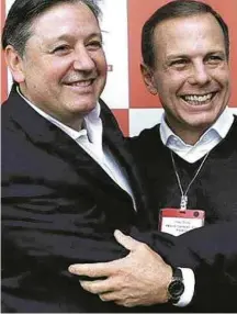  ?? Reprodução/Facebook ?? Rodrigo Rocha Loures e João Doria em fórum do Lide, 2017