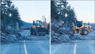  ?? District of Lake Country ?? Crews worked Wednesday to clear debris from a rockslide along Pelmewash Parkway.