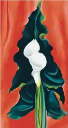  ?? © GEORGIA O’KEEFFE MUSEUM ?? FAR LEFT: Georgia O’Keeffe. Calla Lilies on Red, 1928. Oil on canvas, 32⅛ x 17⅛ inches. Georgia O’Keeffe Museum. Gift of Anne Windfohr Marion.