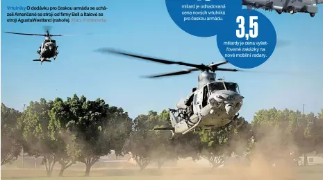  ?? Foto: Profimedia ?? Vrtulníky O dodávku pro českou armádu se ucházeli Američané se stroji od firmy Bell a Italové se stroji AgustaWest­land (nahoře).