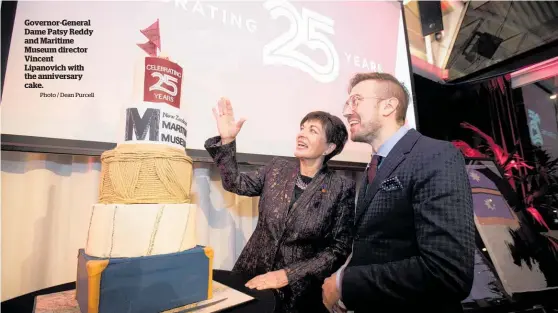  ?? Photo / Dean Purcell ?? Governor-General Dame Patsy Reddy and Maritime Museum director Vincent Lipanovich with the anniversar­y cake.