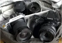  ??  ?? The camera bag from heaven. Hasselblad X1D (with a full set of the current XCD lenses) shares the editor’s bag with the Fujifilm GFX 50S. There’d have still been plenty of room for the other two Fujinon GF lenses too… testimony to why mirrorless...