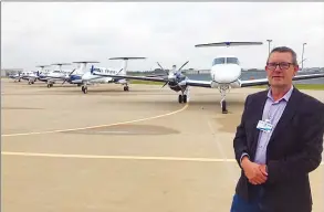  ?? SUBMITTED PHOTO ?? Above: CanWest Air CEO JAke Fehr stands in front of aircraft at the Beechcraft factory. Below: An Alberta Health Services fixed wing air ambulance.