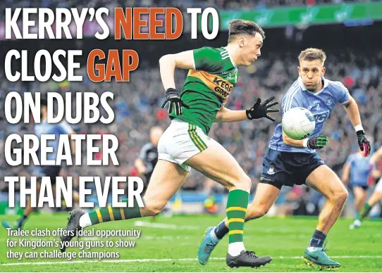 ??  ?? Rivlary on therack: Kerry’s David Clifford, currently on the sidelines, takes on Jonny Cooper of Dublin in last year’s NFL clash