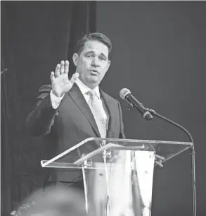  ?? JEFF FAUGHENDER/COURIER JOURNAL ?? During his annual State of the District address, Superinten­dent Marty Pollio addressed lawmakers in Frankfort for their efforts against DEI and the task force to split up the district, on Feb. 20.