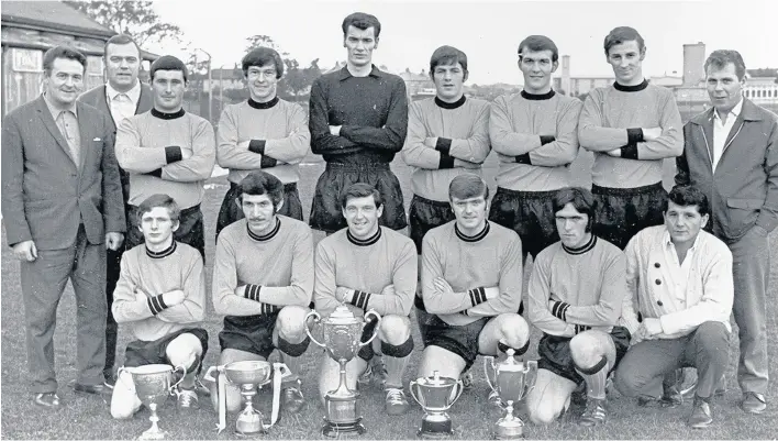  ??  ?? Legendary The undefeated 1969/70 team were (back,from left): Bobby Murray (manager), John Gebbie, Bertie Mcshane, Kim Queen, Harry Barnstaple, Jim Mcgowan, Alistair Littlejohn, John Latta and Tom Mcaulay. Front row: Billy Docherty, Jim Smith, Hugh Mcmillan, Danny Wyper, Brian Mcgilligan and John Shearer (trainer-coach)