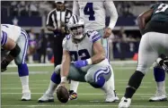  ?? ROGER STEINMAN - THE ASSOCIATED PRESS ?? FILE - In this Oct. 20, 2019, file photo, Dallas Cowboys center Travis Frederick (72) prepares for the snap of the ball during the first half of an NFL football game against the Philadelph­ia Eagles in Arlington, Texas.
