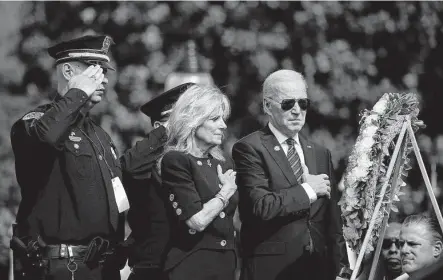  ?? Stefani Reynolds / New York Times ?? President Joe Biden and wife Jill honor fallen law enforcemen­t officers at the 40th annual National Peace Officers' Memorial Service, held at the U.S. Capitol where nine months ago five police officers died in the aftermath of the Jan. 6 insurrecti­on.