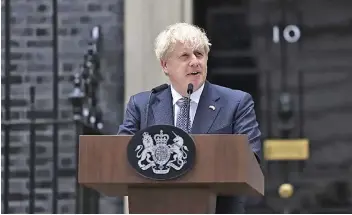  ?? ?? UK Prime Minister Boris Johnson resigned on Thursday.